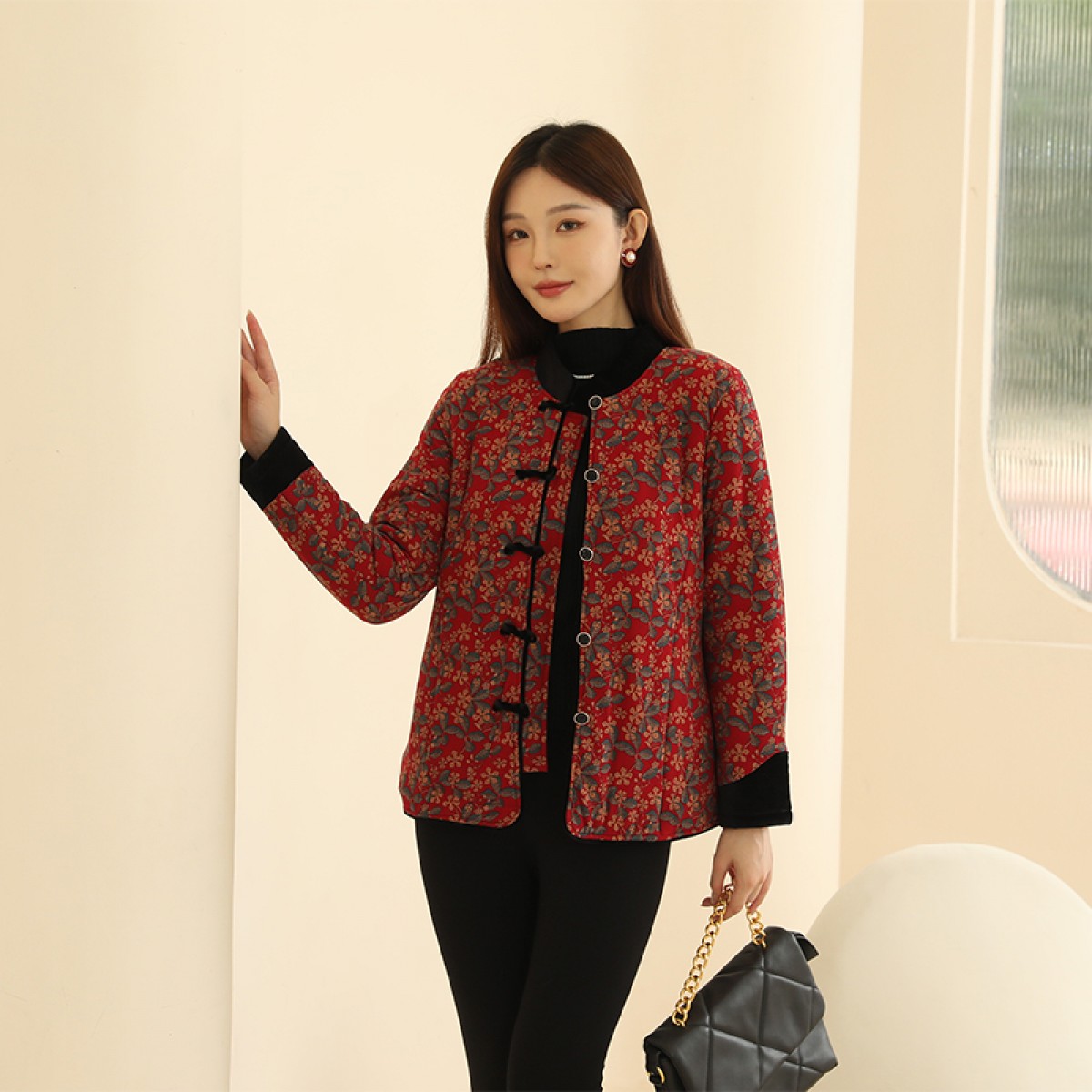 HONGLIU/红柳羊毛保暖棉袄女款红色（锁温升级）居家可外穿